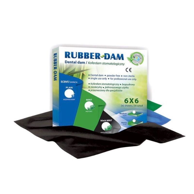 RUBBER-DAM-BLACK-MED-MINT(-sku-cp001) black dental rubber dam sheet - mint flavor