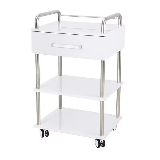 White Stainless Steel Lockable Salon Trolley - Image 1