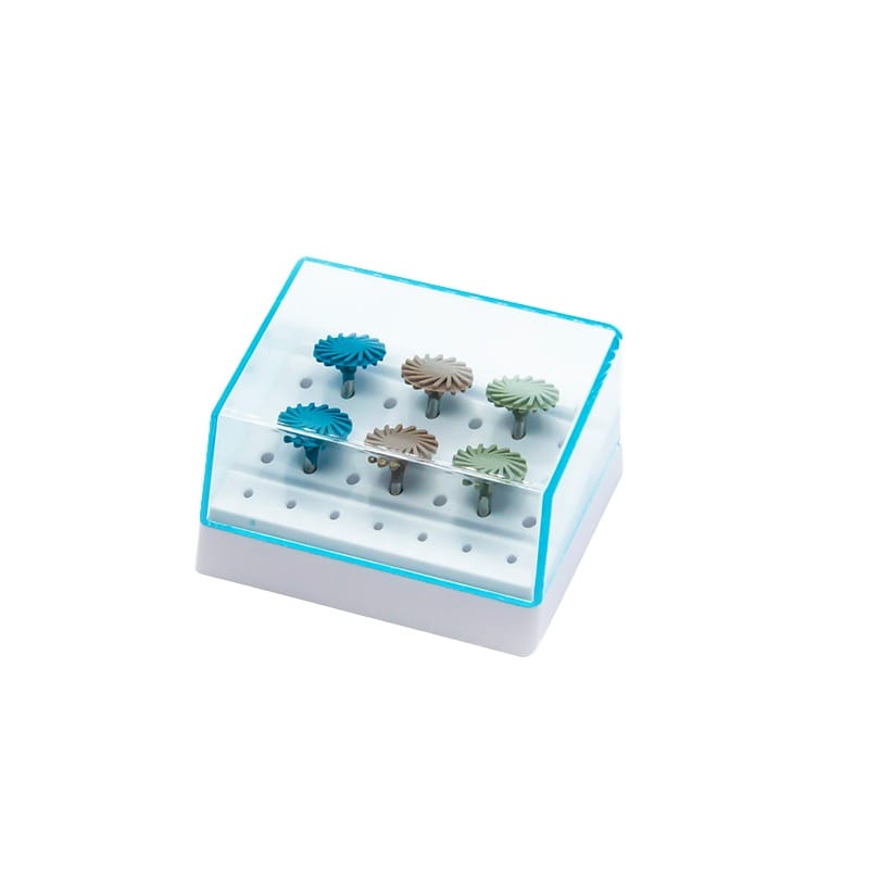 Set of three silicone composite polishers (Coarse, Medium, Fine) with gold-colored mandrels for dental finishing