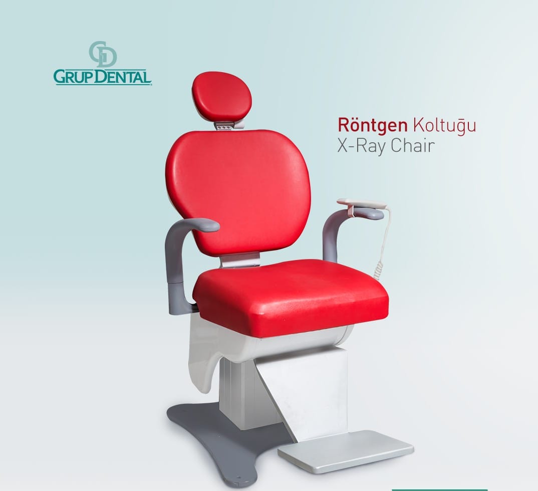 Red Dental X-Ray Chair (Röntgen Koltuğu) by Grup Dental, essential equipment for panoramic and dental radiography